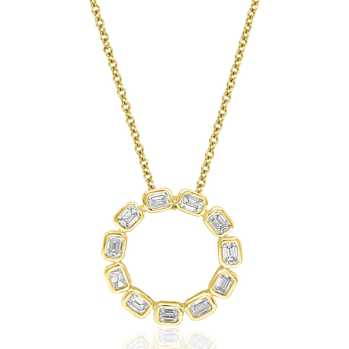 DFJ 14 Karat Yellow Gold Bezel Set Emerald Cut Circle Necklace