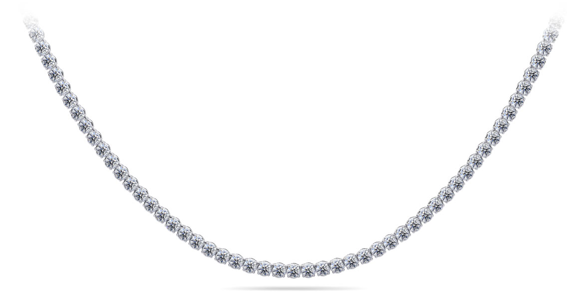 DFJ 14 Karat White Gold Tennis Diamond Necklace, 10.03 TWT