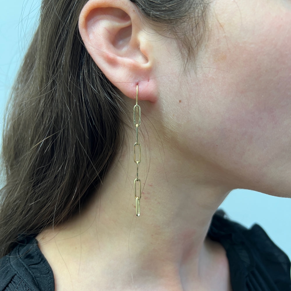 DFJ 14 Karat Yellow Gold Paper Clip Drop Earrings