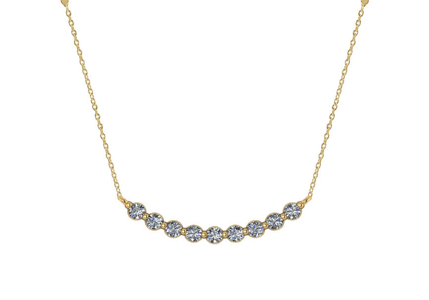 DFJ 14 Karat Yellow Gold Nine Diamond Curved Bar Necklace