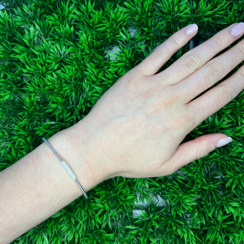 Gabriel &amp; Co. 14 Karat White Gold Bujukan Bead Cuff with Diamonds 0.13TWT