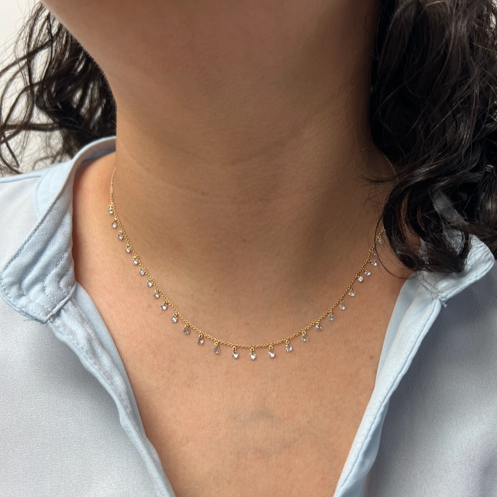 DFJ 18 Karat Yellow Gold Raindrop Diamond Necklace