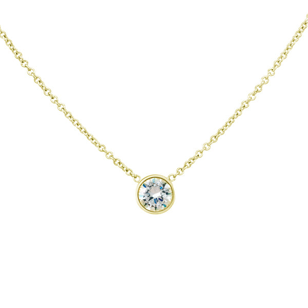 DFJ 14 Karat Yellow Gold 0.68ct Round Diamond Solitaire Necklace
