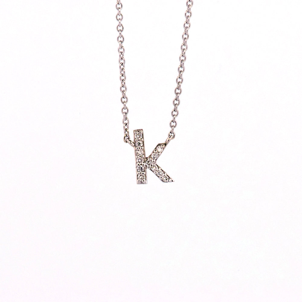 DFJ 14 Karat White Gold Diamond Lowercase &quot;k&quot; Necklace