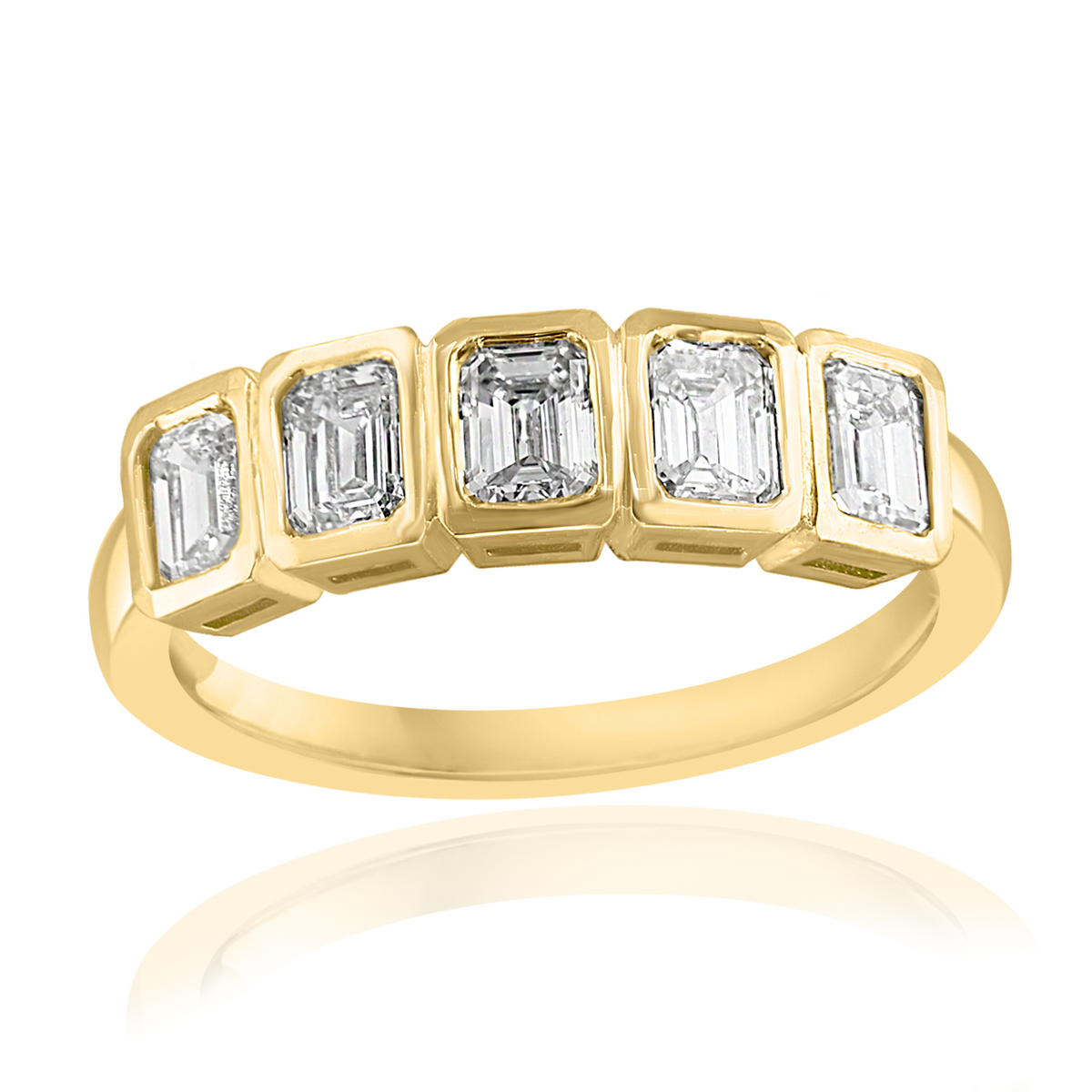 DFJ 14 Karat Yellow Gold Bezel Set Emerald Cut Diamond Five Stone Band, 1TWT
