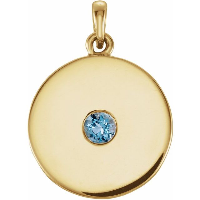 14K Rose Natural Aquamarine Disc Pendant
