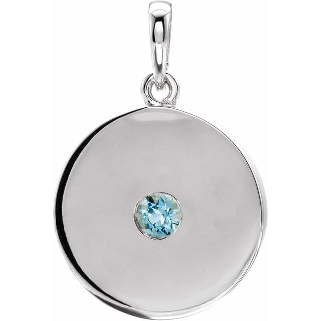 14K Rose Natural Blue Zircon Disc Pendant