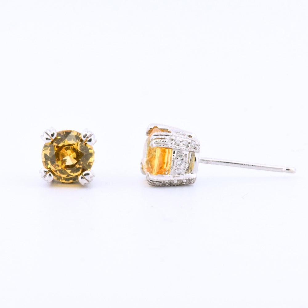 DFJ 18 Karat White Gold Round Yellow Sapphire Stud Earrings - 2.68 TWT