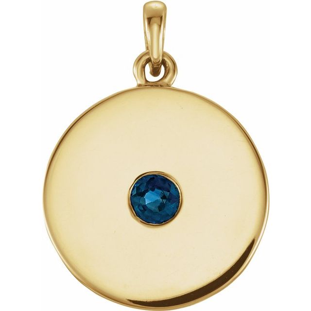 14K Rose Natural Blue Sapphire Disc Pendant