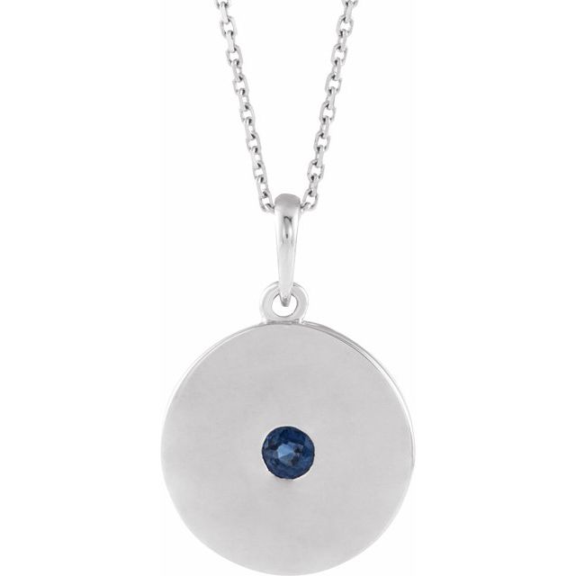 14K Rose Natural Blue Sapphire Disc Necklace