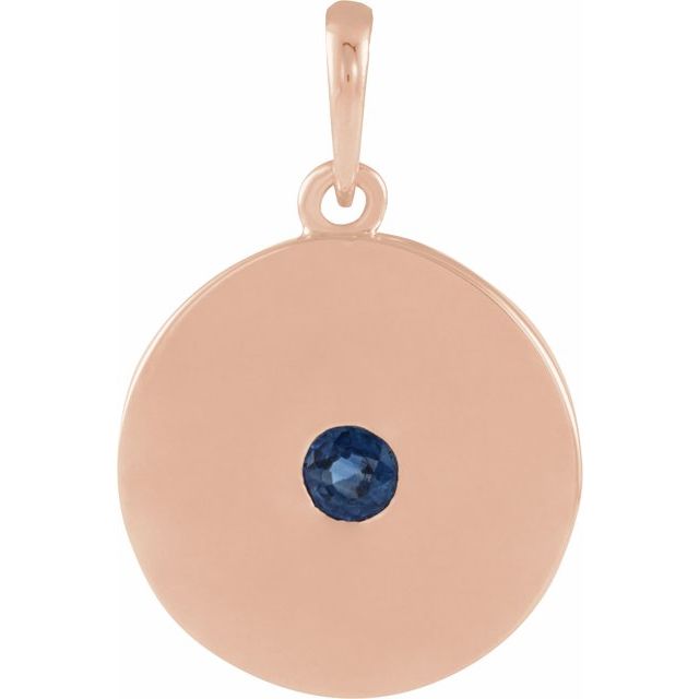 14K Rose Natural Blue Sapphire Disc Pendant