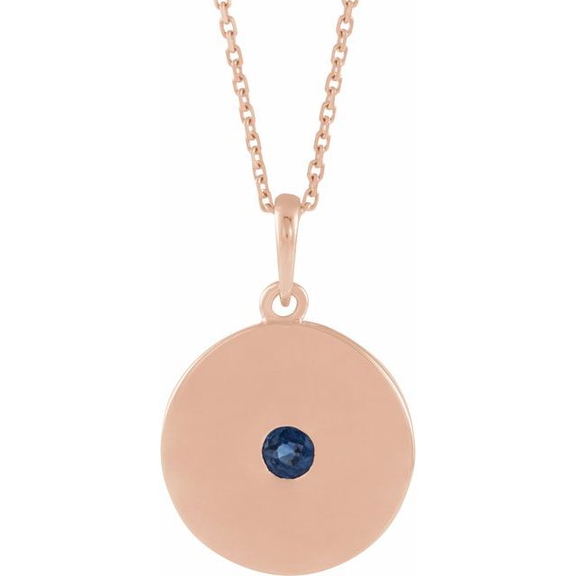 14K Rose Natural Blue Sapphire Disc Necklace