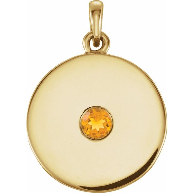 14K Rose Natural Citrine Disc Pendant
