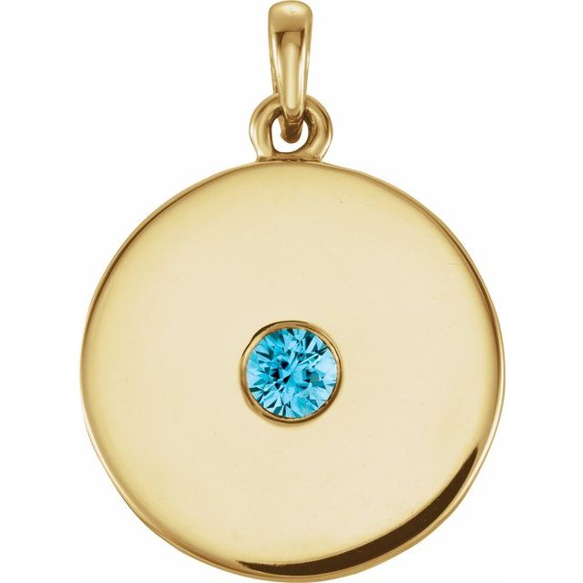 14K Rose Natural Blue Zircon Disc Pendant