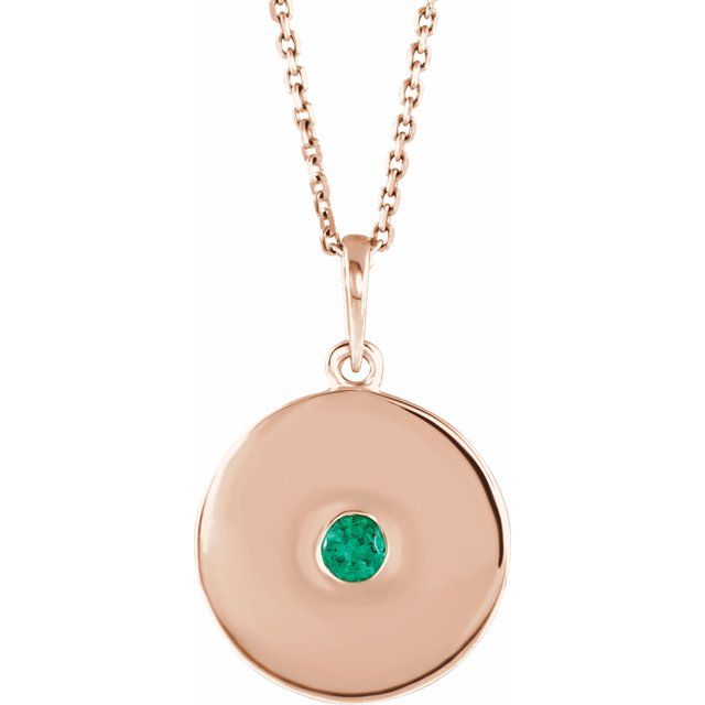 14K Rose Natural Emerald Disc Necklace