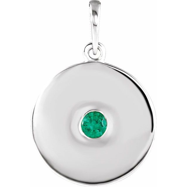 14K Rose Natural Emerald Disc Pendant