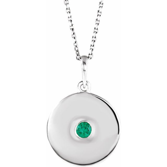 14K Rose Natural Emerald Disc Necklace