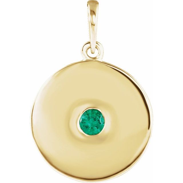 14K Rose Natural Emerald Disc Pendant