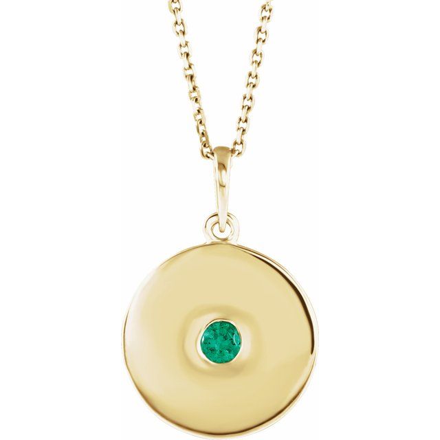 14K Rose Natural Emerald Disc Necklace