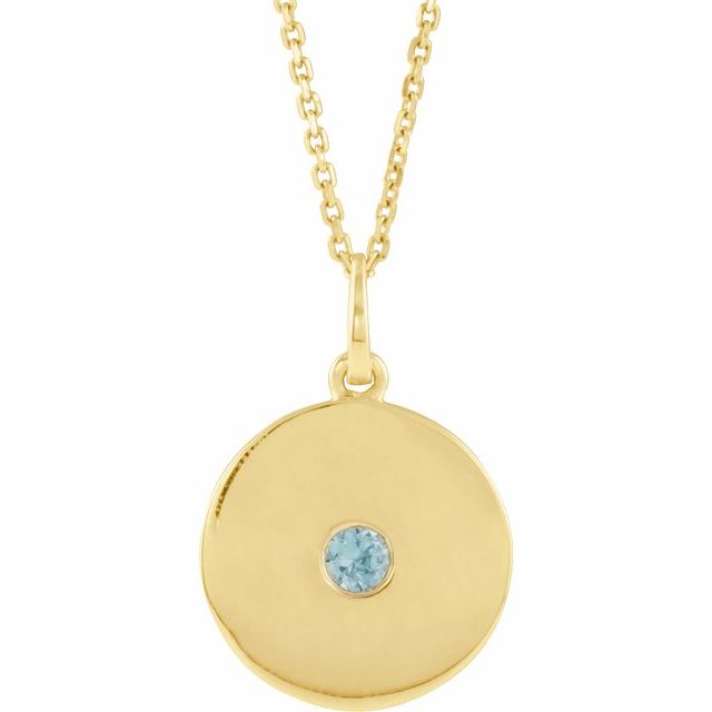14K Rose Natural Blue Zircon Disc Necklace
