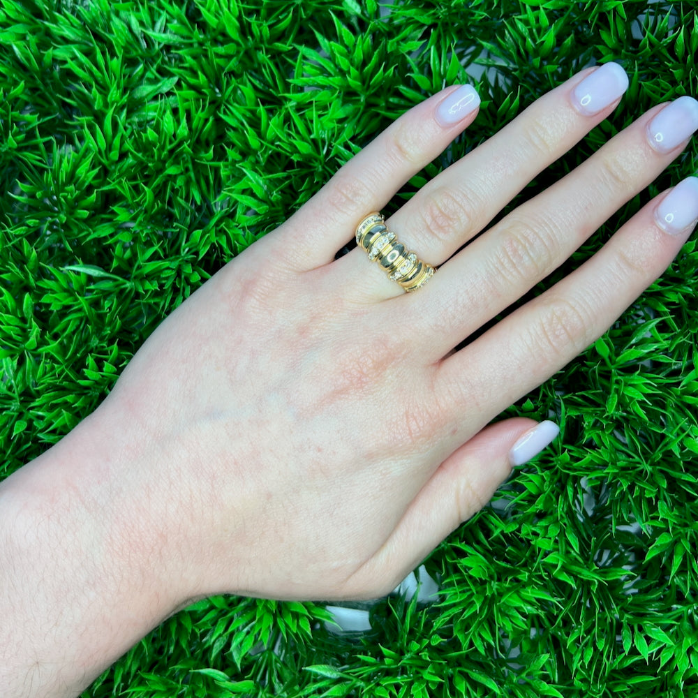 Zydo Italy 18 Karat Yellow Gold Pave Diamond Band, 0.42tw