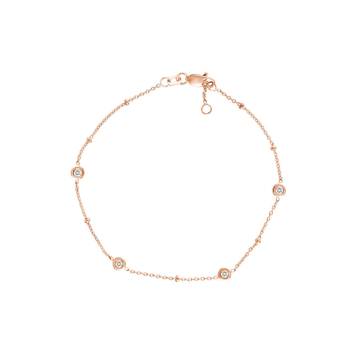 DFJ 14 Karat Rosé Gold Round Brilliant Diamond Station Bracelet OR Necklace - 0.125TWT