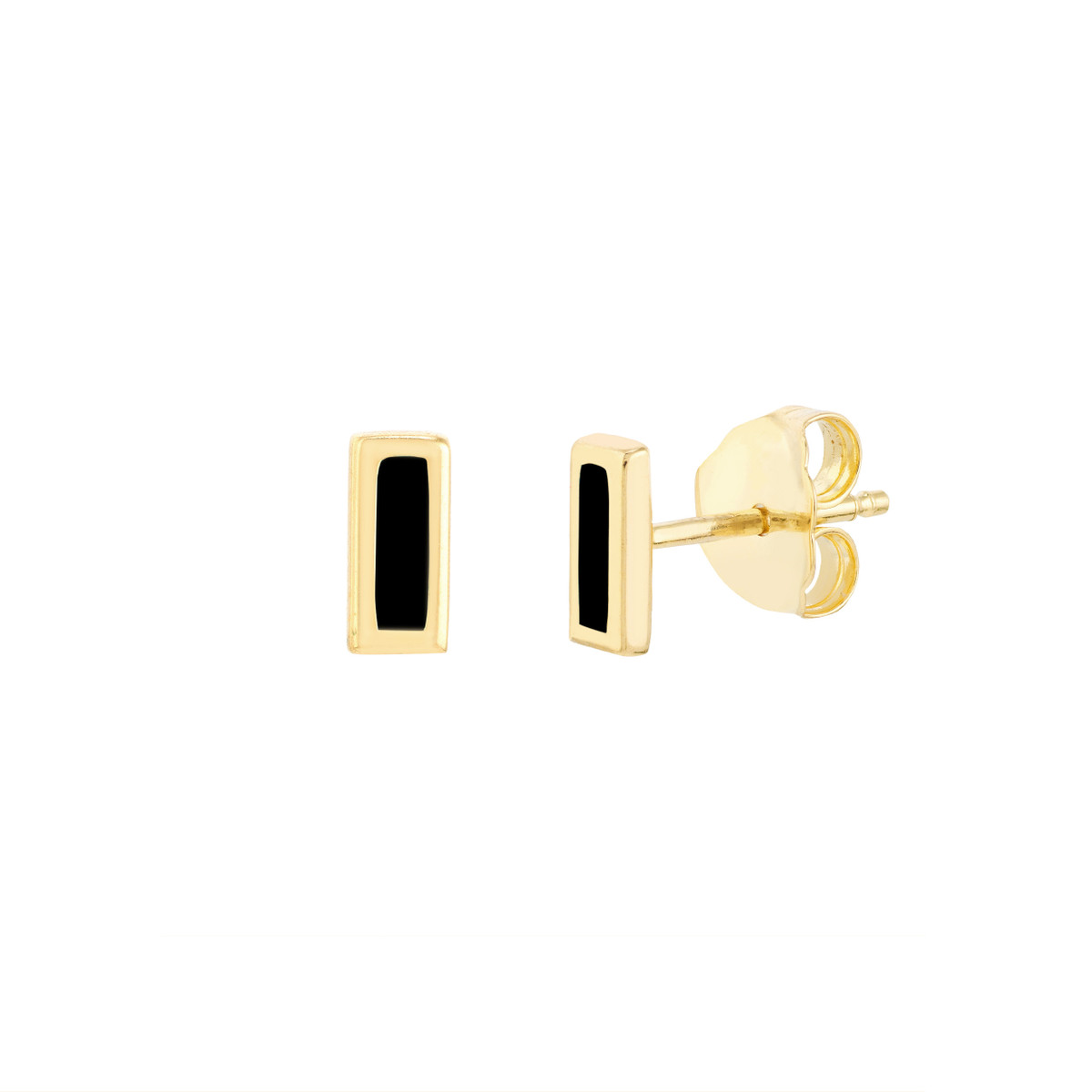 DFJ 14 Karat Yellow Gold Black Enamel Bar Stud Earrings