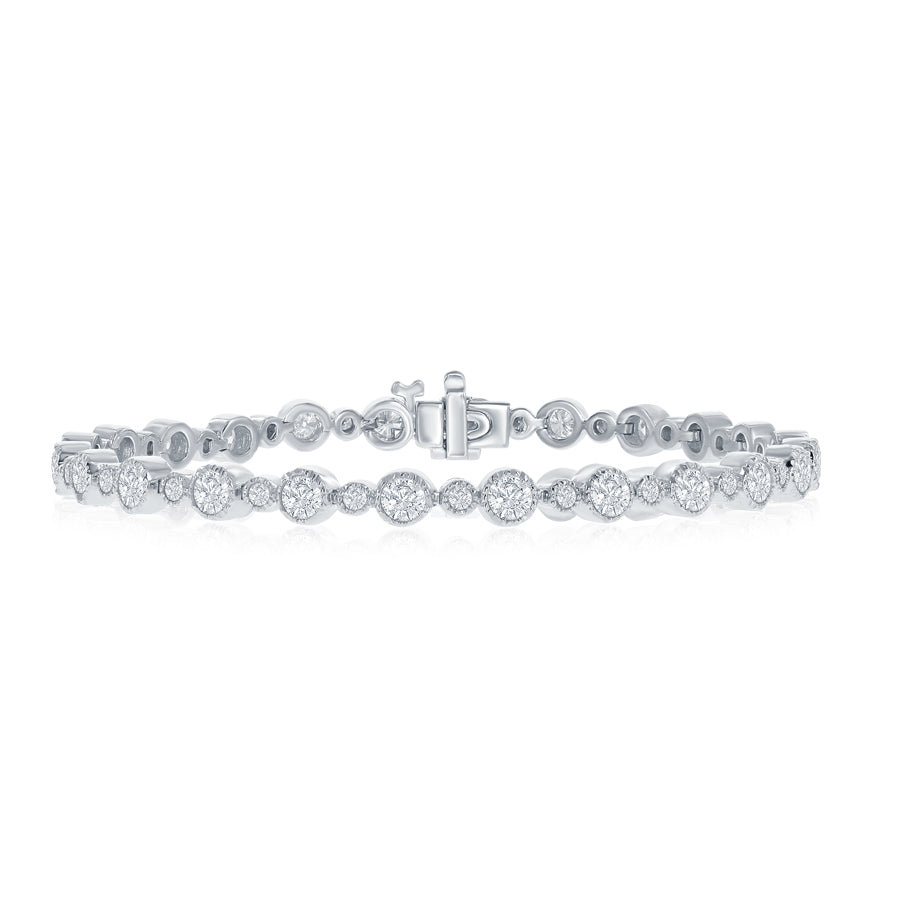 DFJ 14 Karat White Gold Diamond Milgrain Bezel Bracelet 2.08TWT