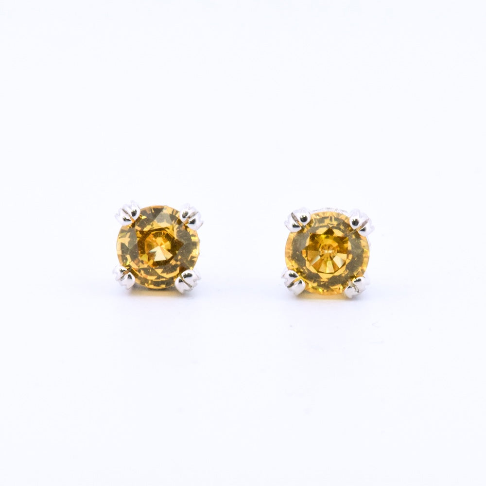 DFJ 18 Karat White Gold Round Yellow Sapphire Stud Earrings - 2.68 TWT