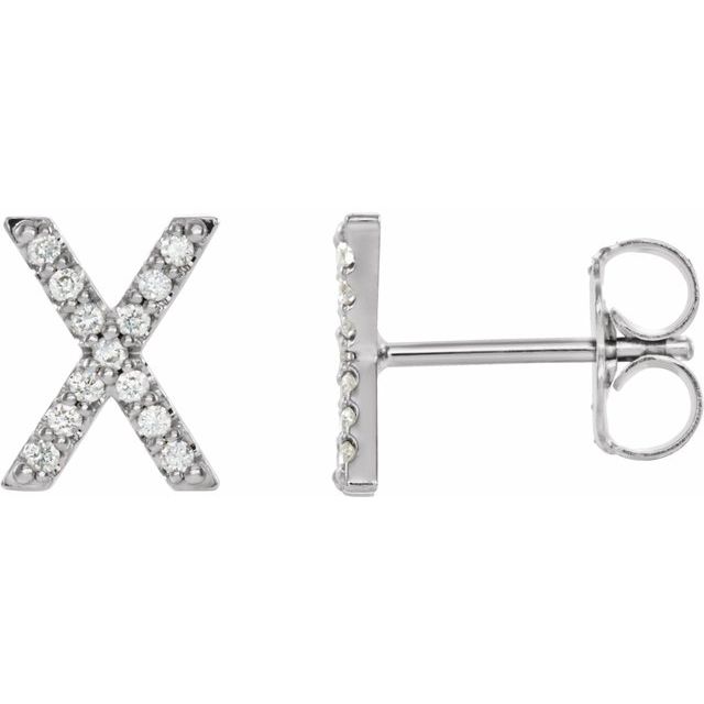 14K Rose Natural Diamond Initial A Earring