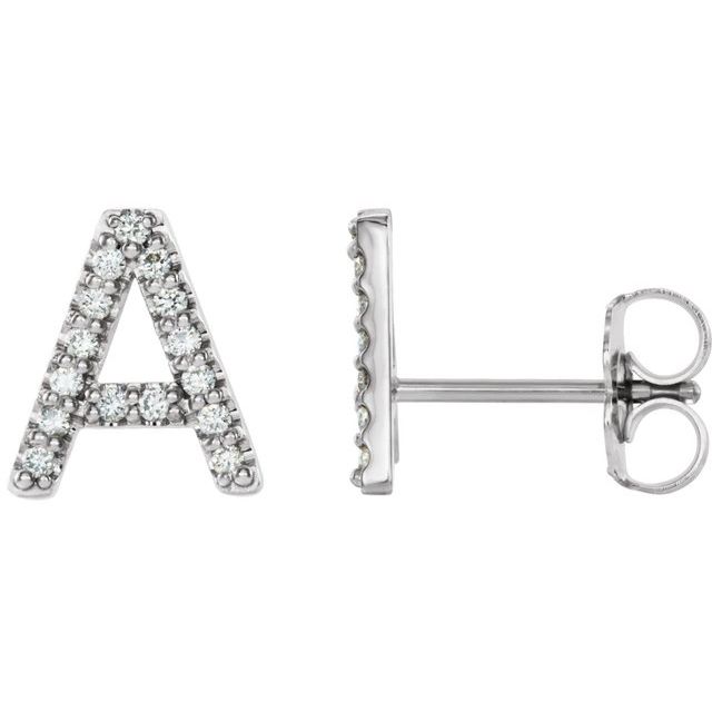 14K Rose Natural Diamond Initial A Earring