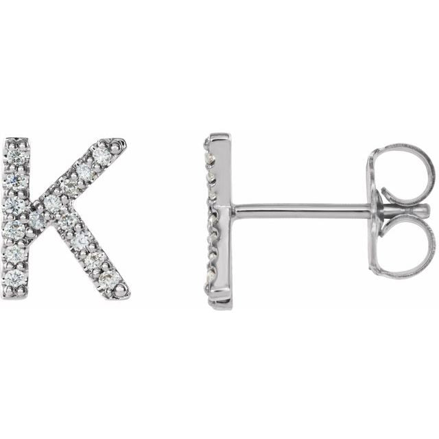 14K Rose Natural Diamond Initial C Earring