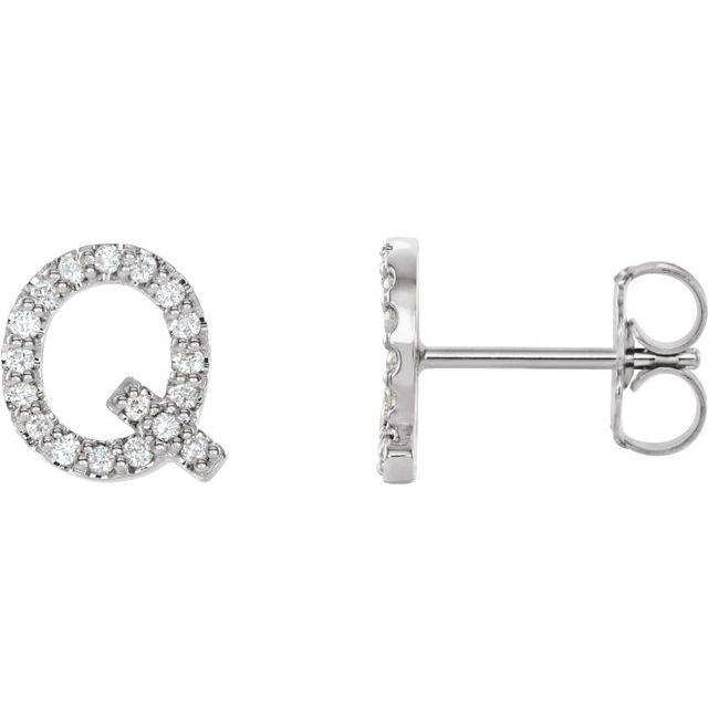 14K Rose Natural Diamond Initial L Earring