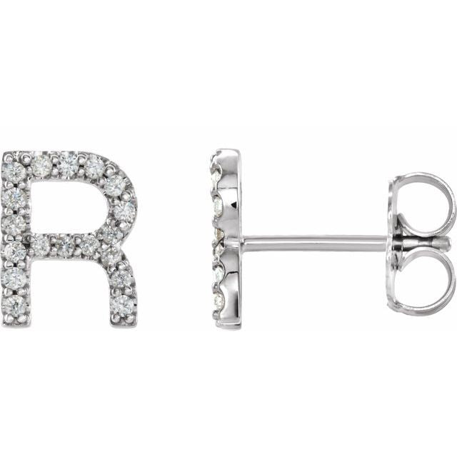 14K Rose Natural Diamond Initial T Earring