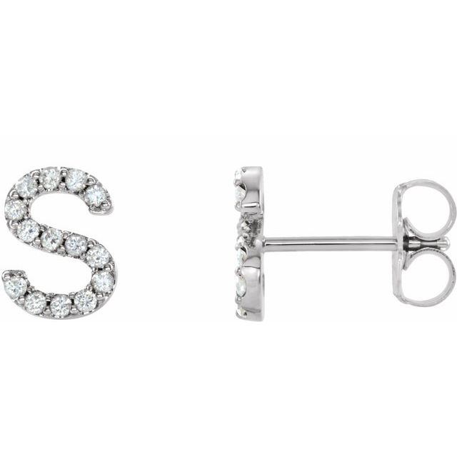 14K Rose Natural Diamond Initial A Earring