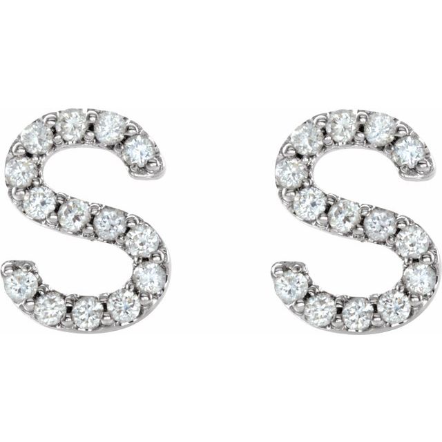 14K White Natural Diamond Initial S Earrings