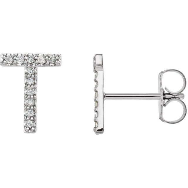 14K Rose Natural Diamond Initial A Earring
