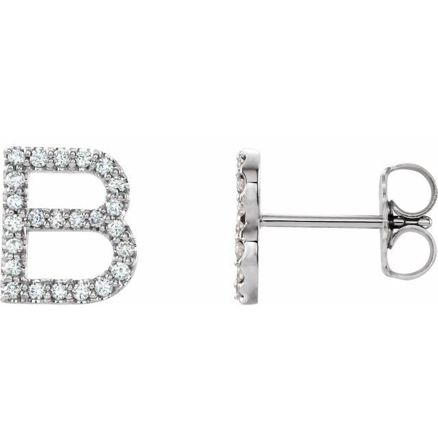14K Rose Natural Diamond Initial A Earring
