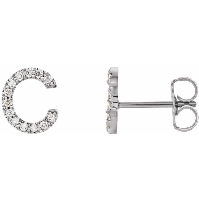 14K Rose Natural Diamond Initial A Earring