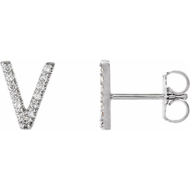 14K Rose Natural Diamond Initial A Earring