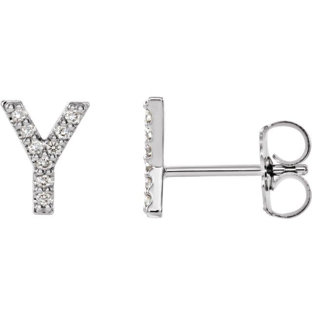 14K Rose Natural Diamond Initial T Earring