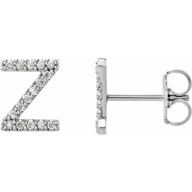 14K Rose Natural Diamond Initial C Earring