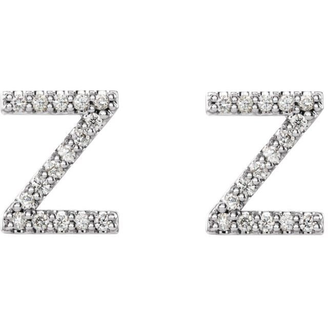 14K White Natural Diamond Initial Z Earrings