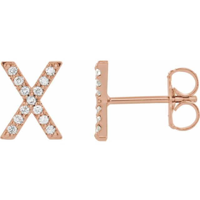 14K Rose Natural Diamond Initial X Earring