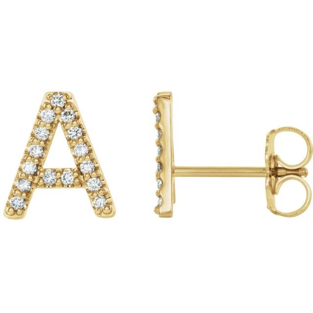 14K Rose Natural Diamond Initial A Earring