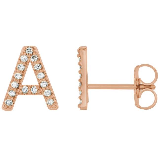 14K Rose Natural Diamond Initial A Earring