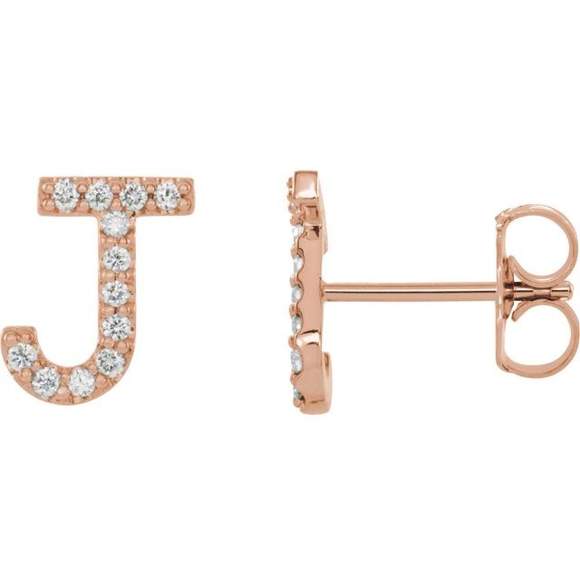 14K Rose Natural Diamond Initial L Earring