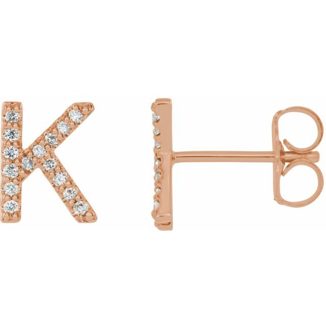 14K Rose Natural Diamond Initial K Earring