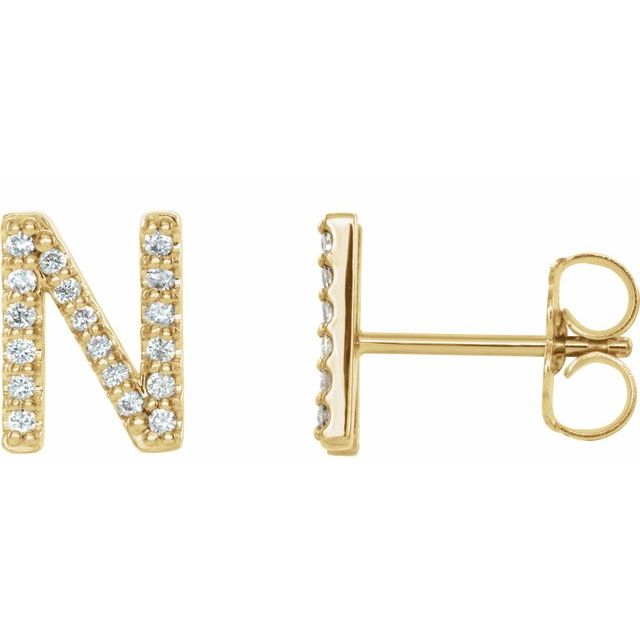 14K Rose Natural Diamond Initial C Earring