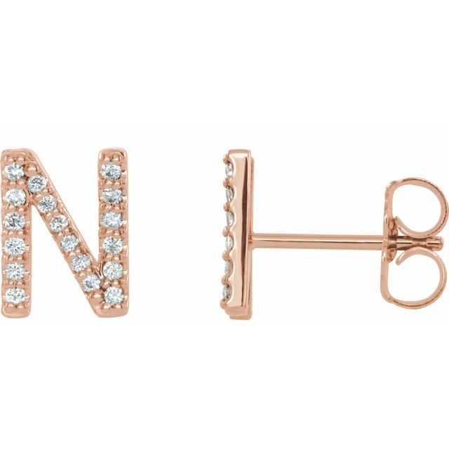 14K Rose Natural Diamond Initial U Earring